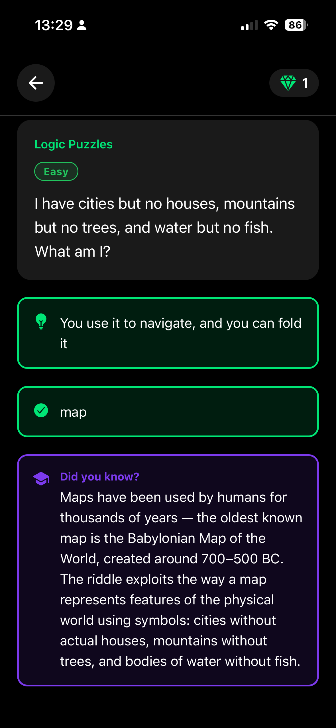 Answer screen