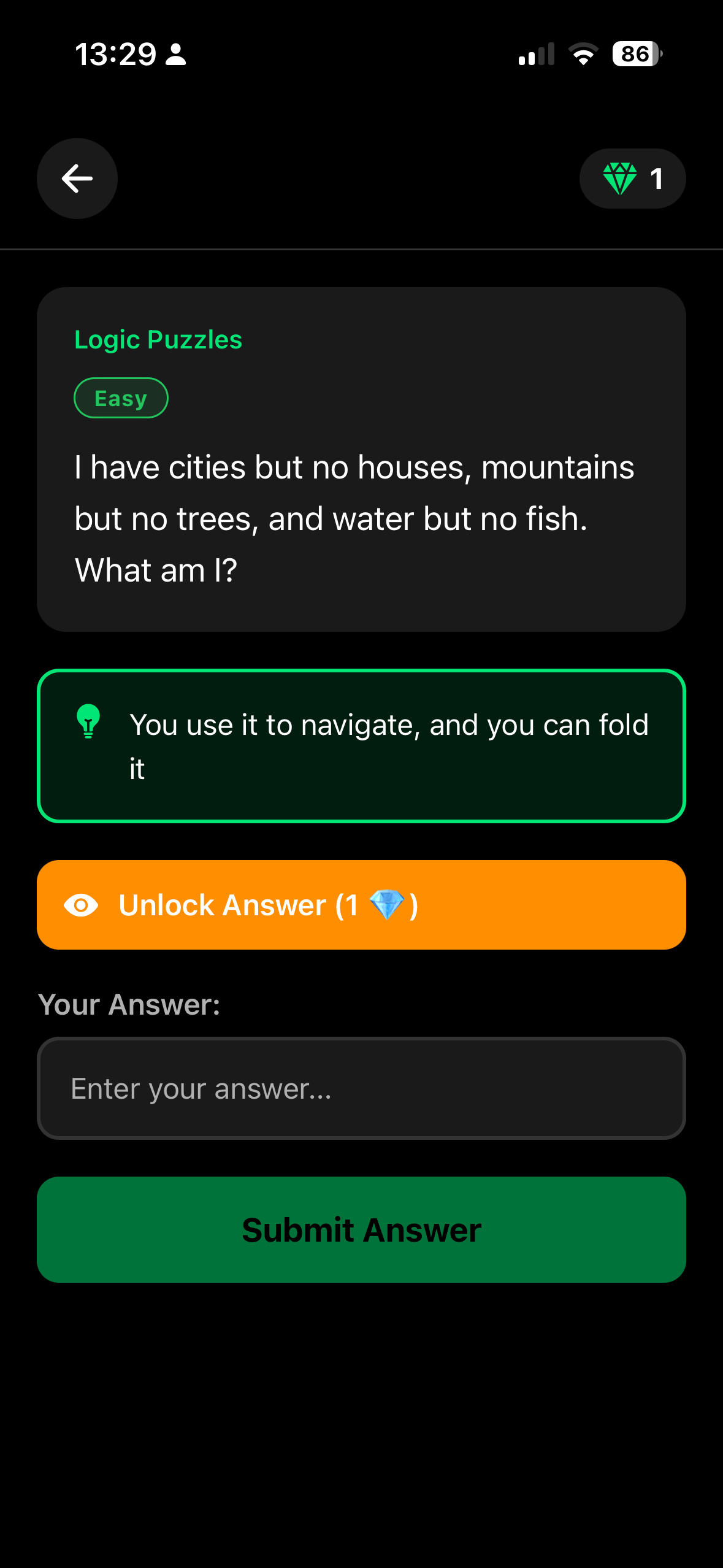 Hint screen